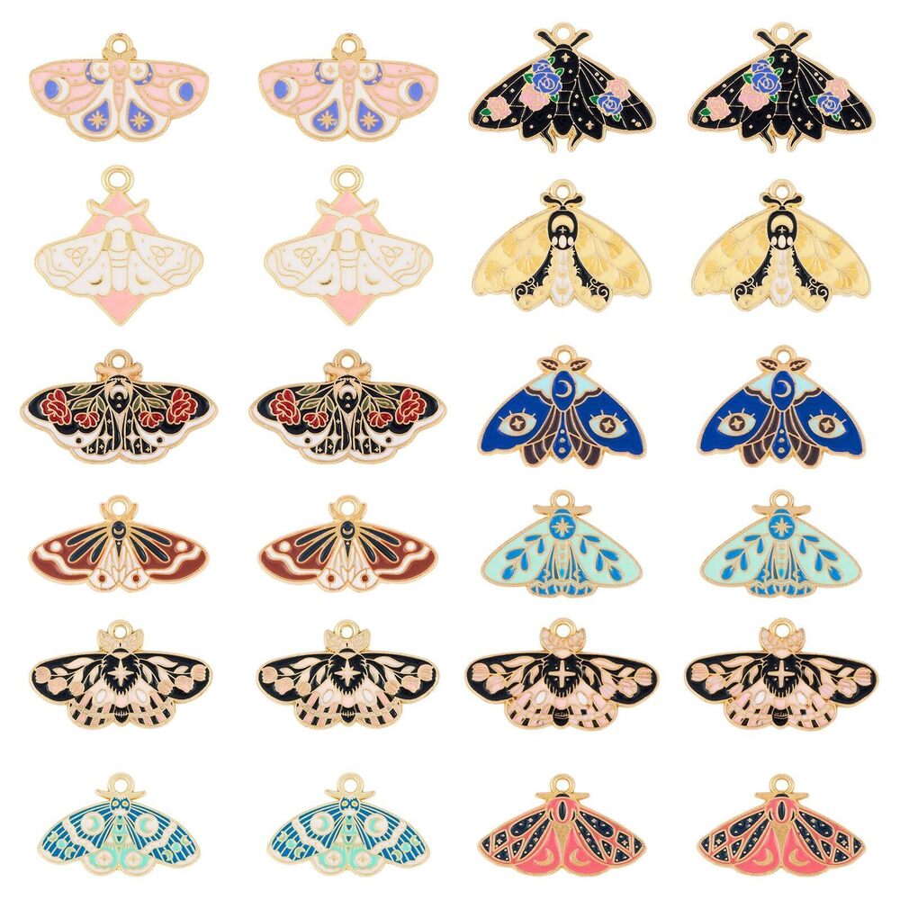 2026 24Pcs Butterfly Charms for Necklace Alloy Enamel Light Gold Pendants